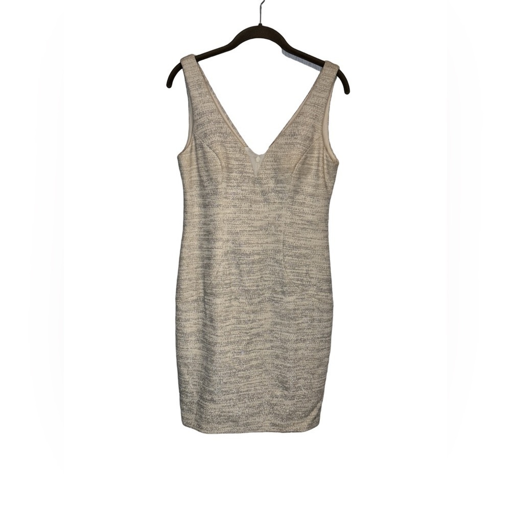 Eliza J Women’s Sheath Dress, Metallic V-Neck and V-Back Above Knee size 8